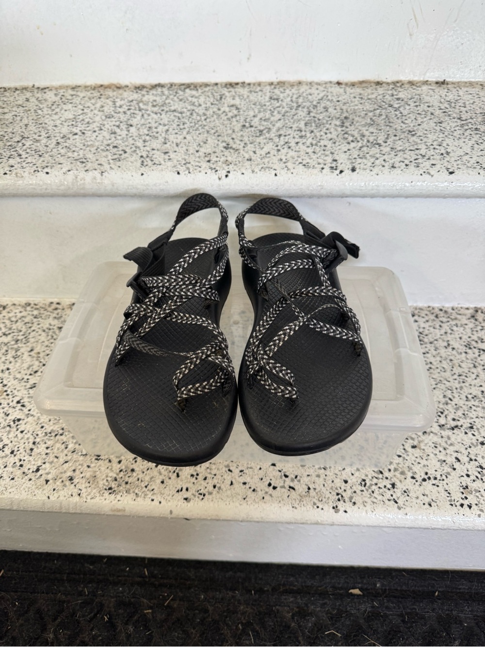 Chaco Black Sandals with White-Trim Braided Straps